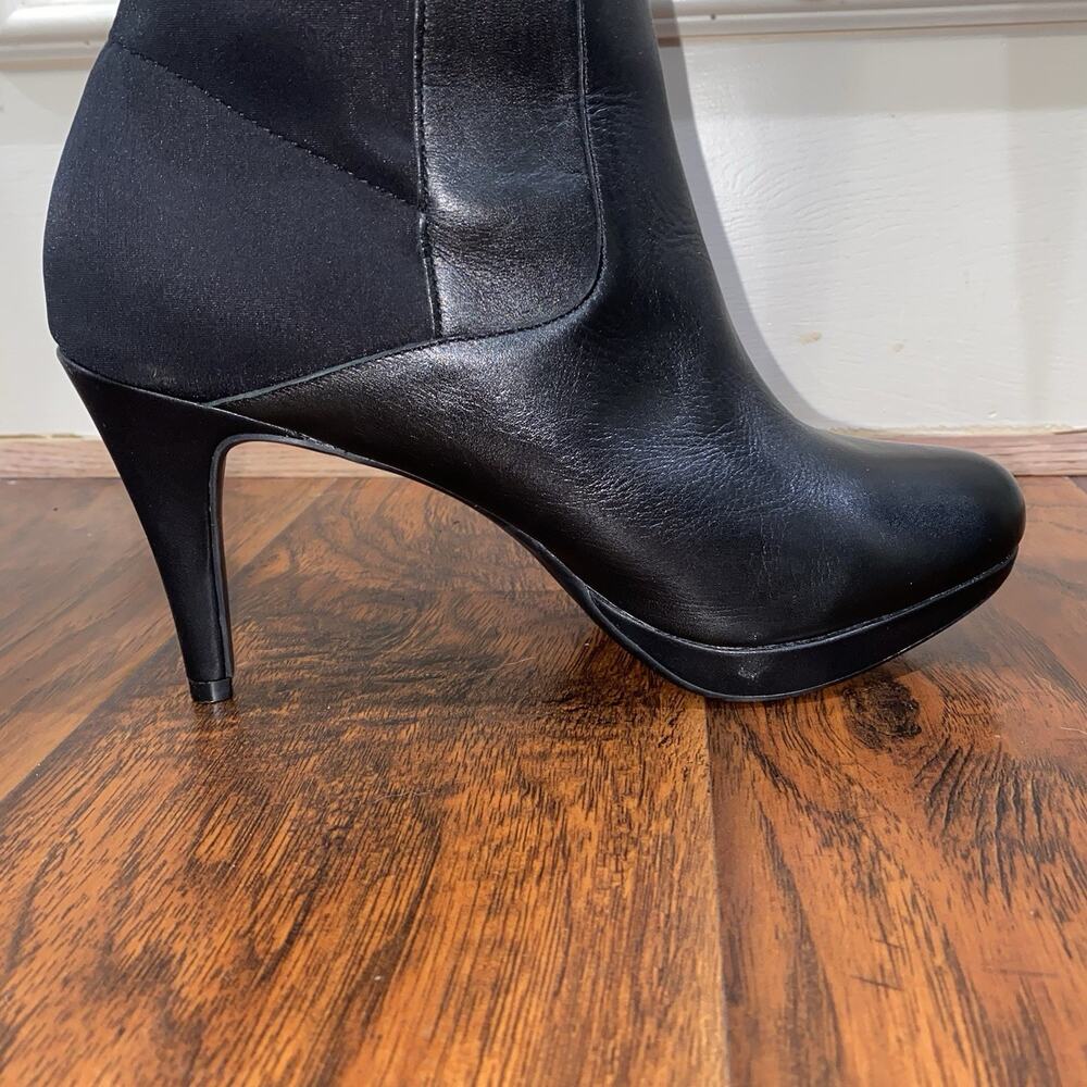 ADRIENNE VITTADINI Black Leather 9.5 Knee High Boots 3.5” Stiletto Full Zipper - Picture 13 of 13